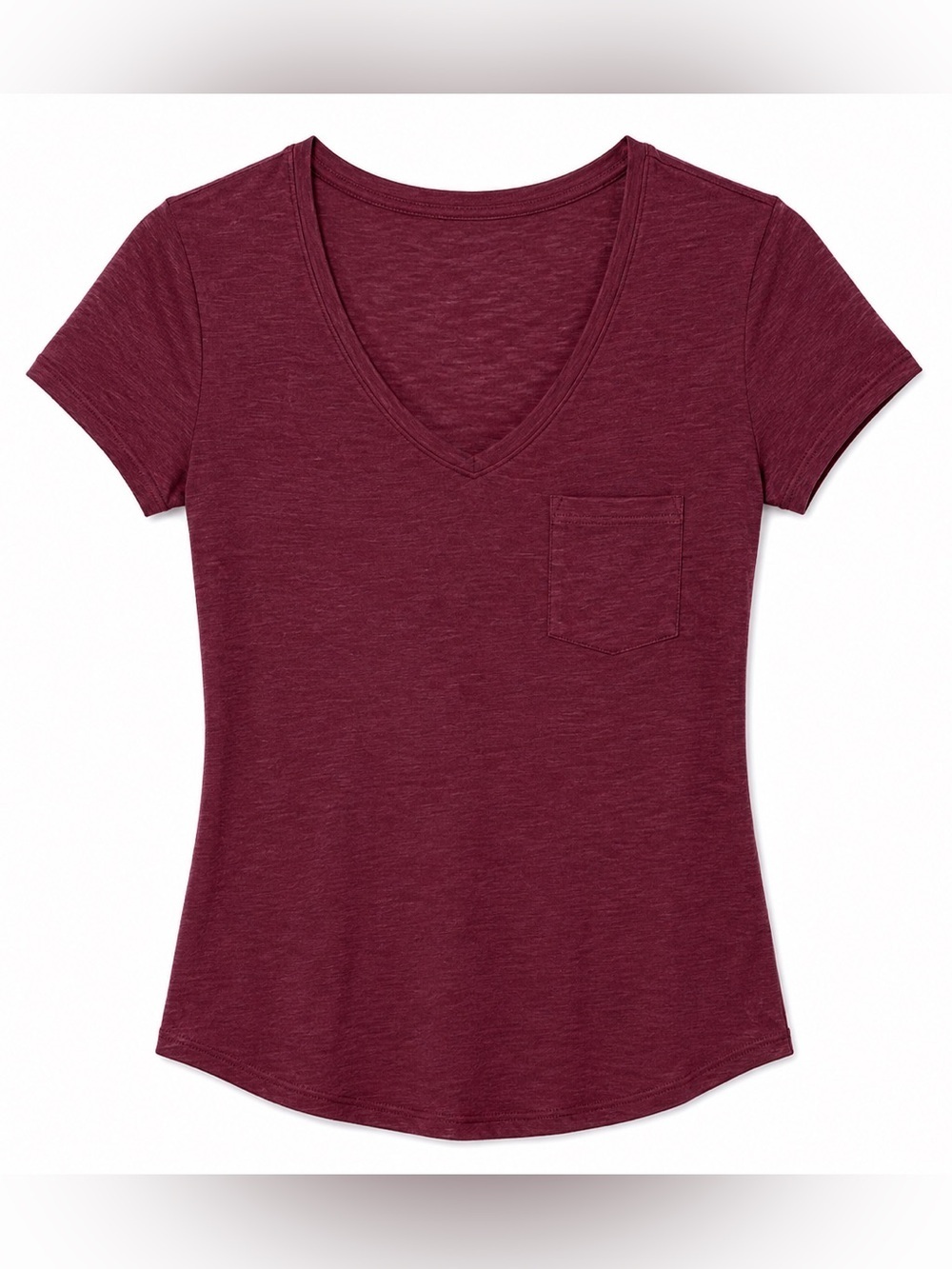 Women's V-Neck Pocket Tee - Burgundy